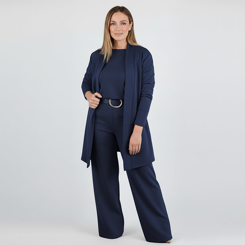 Elegant 3-Piece Set Including Long Cardigan, Top, and Pants