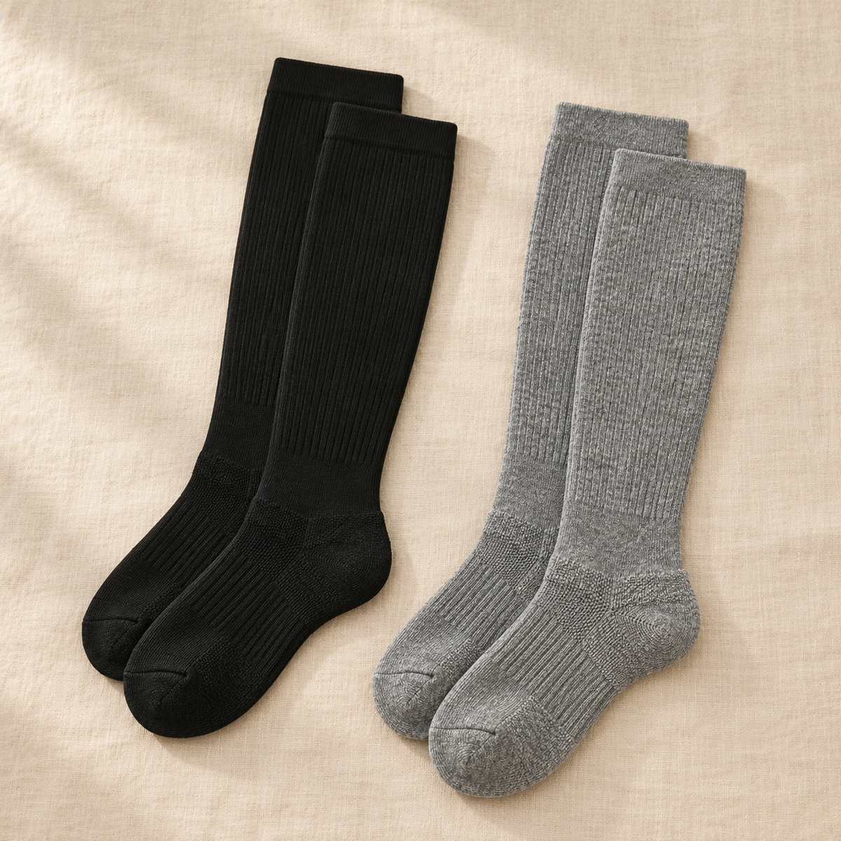 Bramley Bamboo Compression Socks, black and grey pairs together