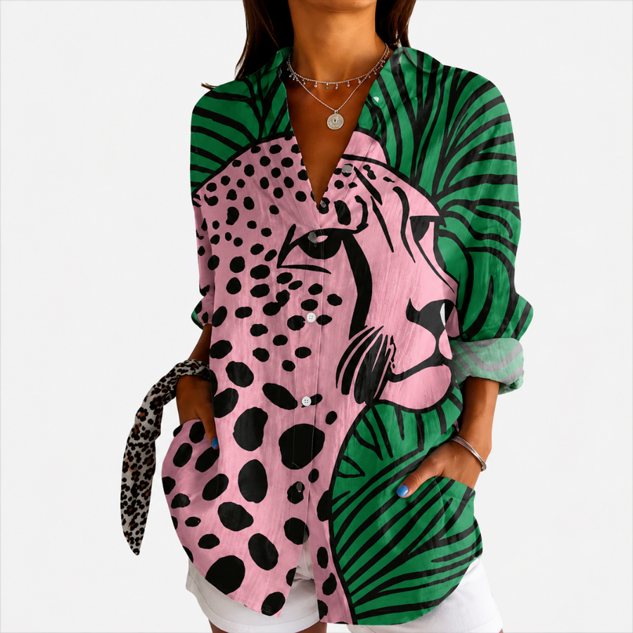 SAVANNAH | TROPICAL LEOPARD ART BLOUSE