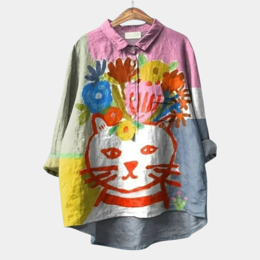 Juliana | Cat and Flowers Blouse