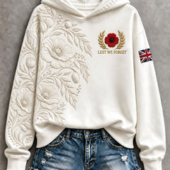 Women's Remembrance Day Regular Sweatshirt in Ivory with poppy and leaf design and Union Jack sleeve