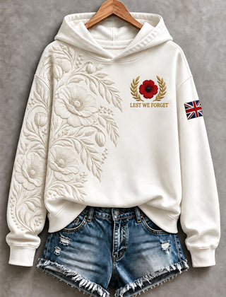 Women's Remembrance Day Regular Sweatshirt in Ivory with poppy and leaf design and Union Jack sleeve