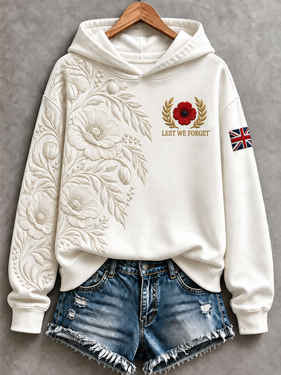 Women's Remembrance Day Regular Sweatshirt in Ivory with poppy and leaf design and Union Jack sleeve