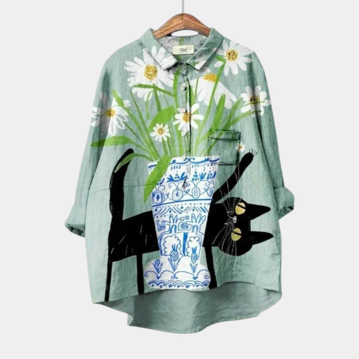 Marciela | Cat and Vase Print Blouse