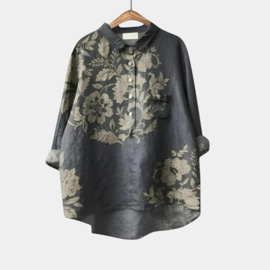 Celeste | Charcoal Botanical Blouse