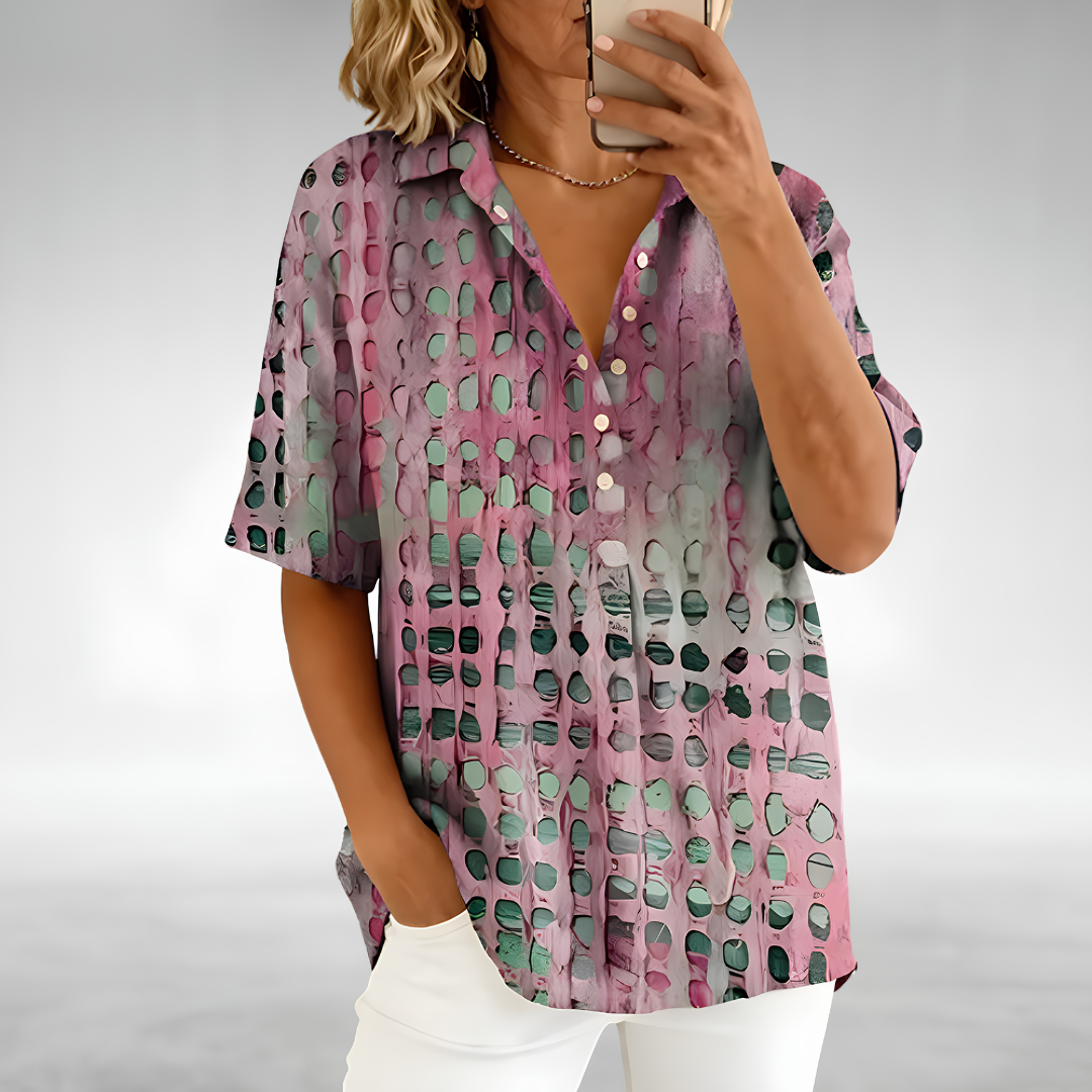 Melody | Abstract Dot Short-Sleeve Blouse