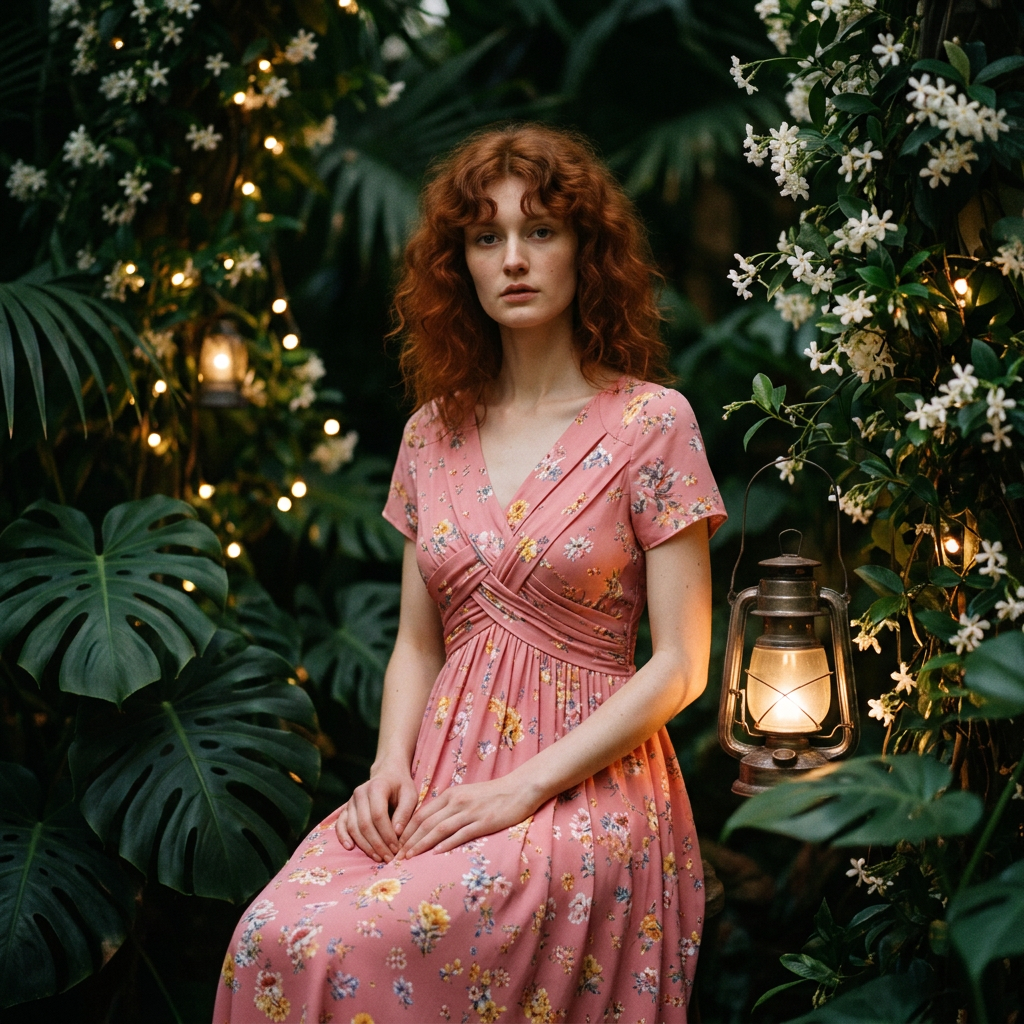 Women's V-Neck Floral Print Dress with Twist Waist