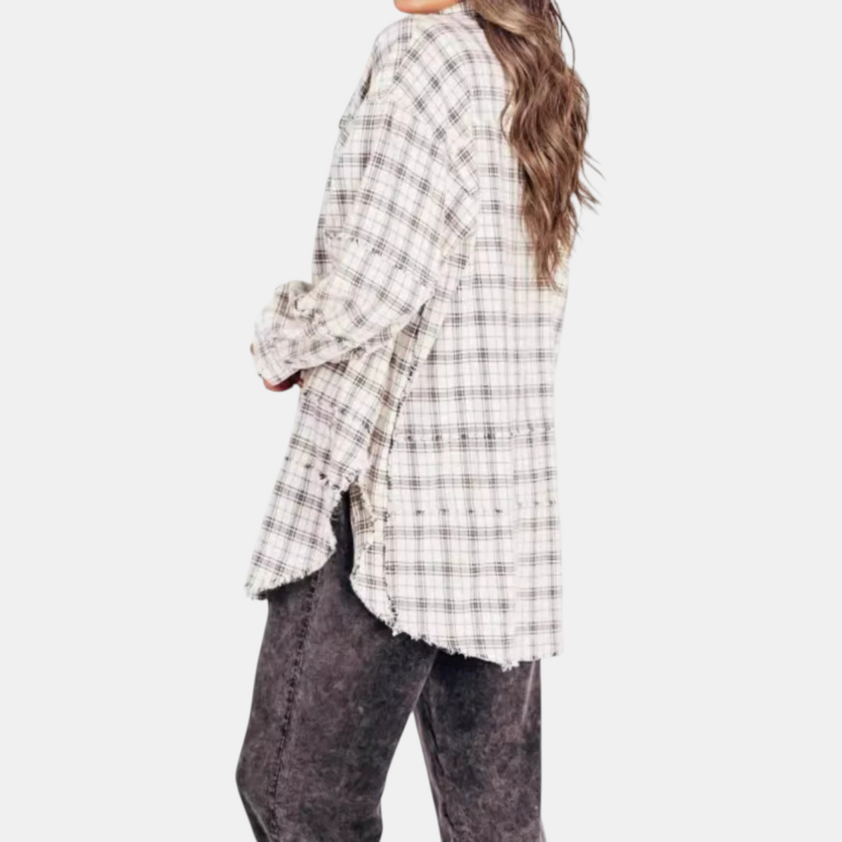 Hazel | Raw Hem Flannel Shirt