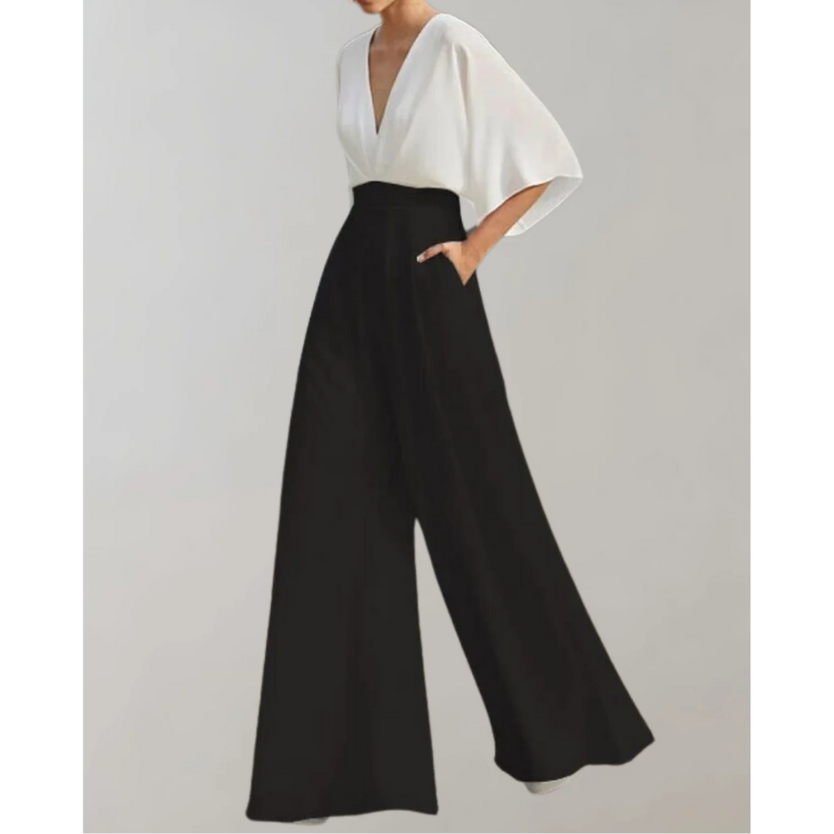 Celia | V-Neck Kimono Sleeve Wide-Leg Jumpsuit