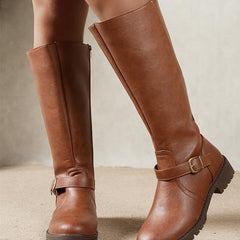 Francesca knee high buckle boots in Brown