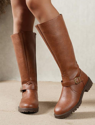 Francesca knee high buckle boots in Brown
