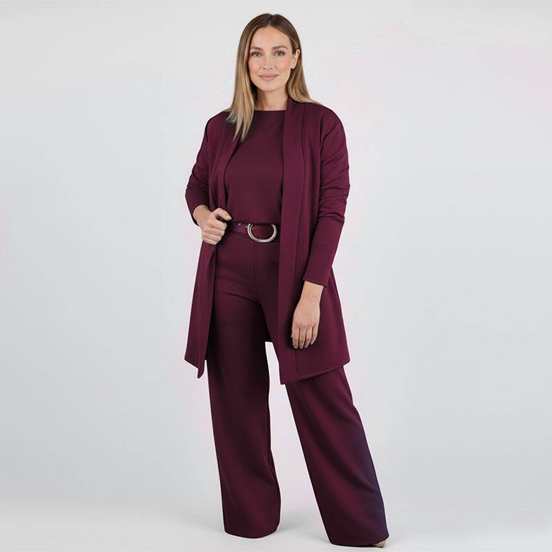 Elegant 3-Piece Set Including Long Cardigan, Top, and Pants