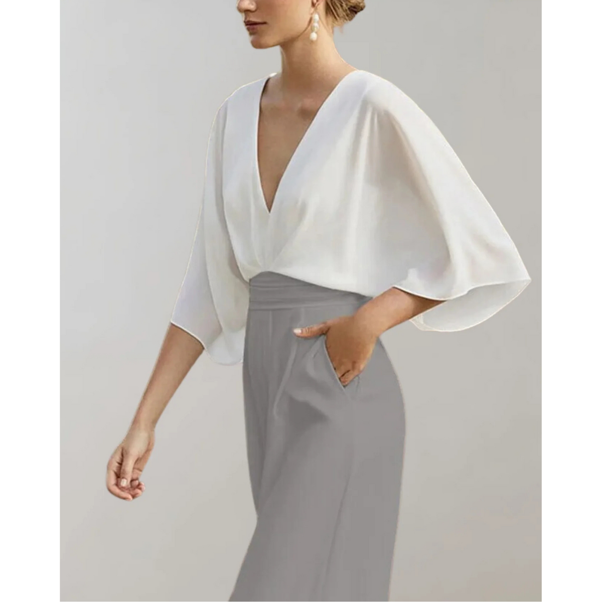 Celia | V-Neck Kimono Sleeve Wide-Leg Jumpsuit