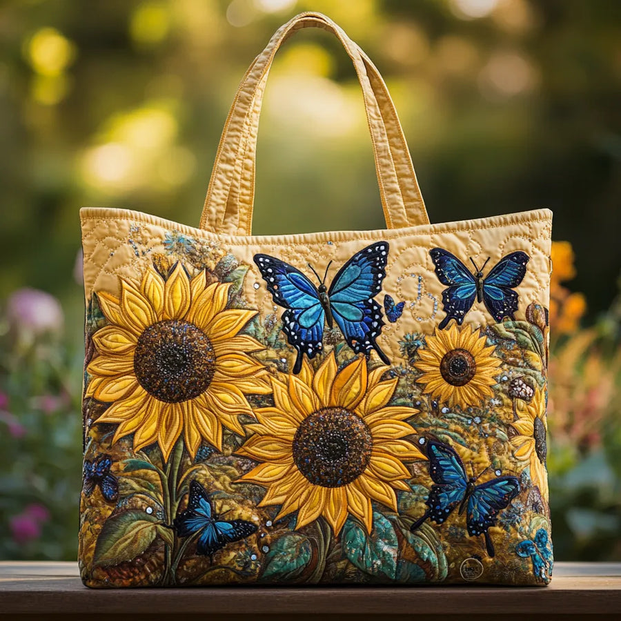 Tote Padded Bag - Sunflowers and Blue Butterflies