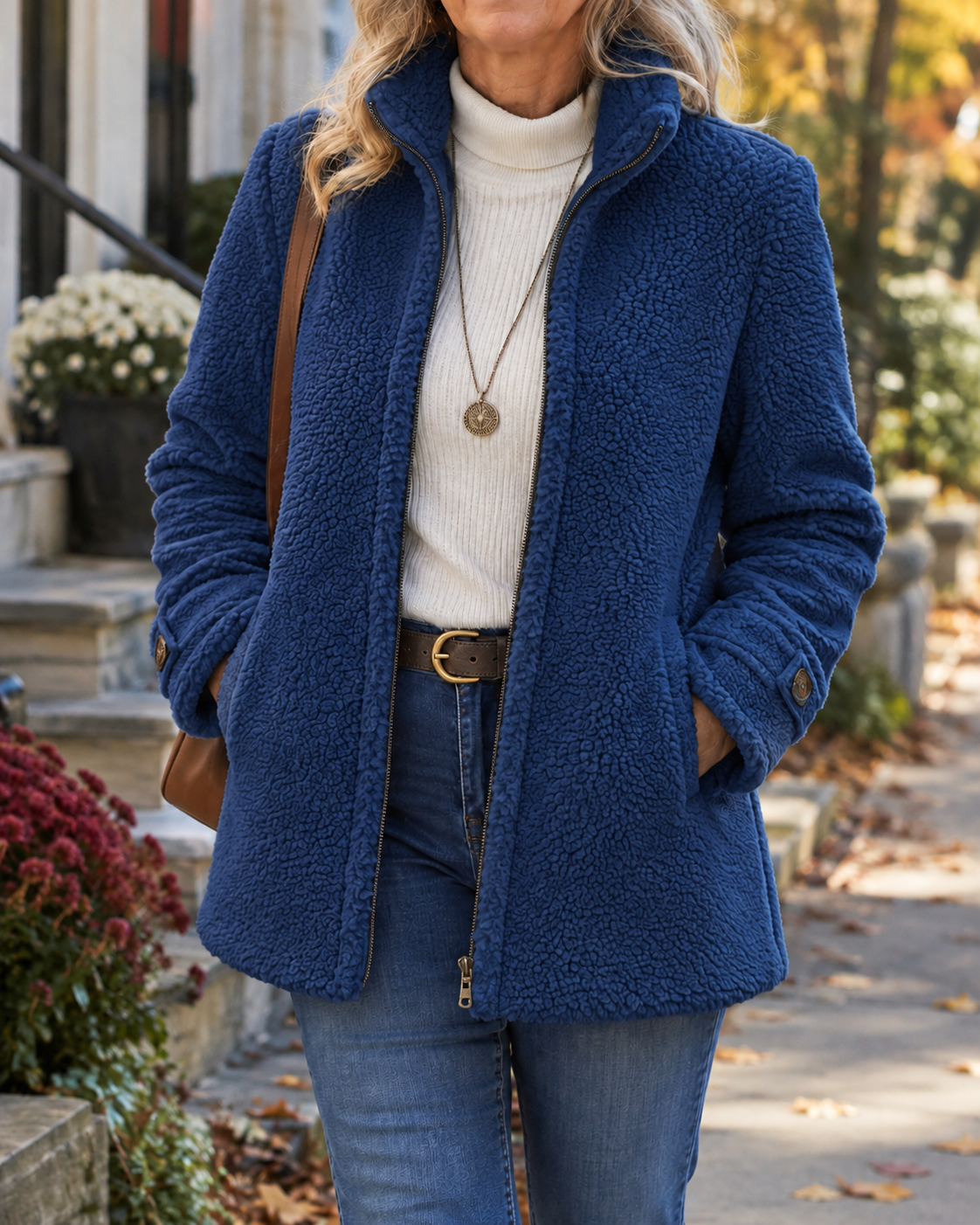 Rebecca stand collar zip jacket in Blue