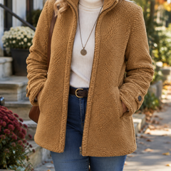 Rebecca stand collar zip jacket in Camel