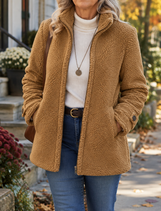 Rebecca stand collar zip jacket in Camel