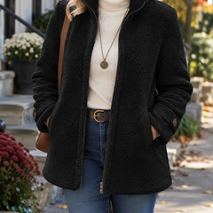 Rebecca stand collar zip jacket in Black