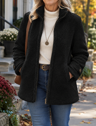 Rebecca stand collar zip jacket in Black