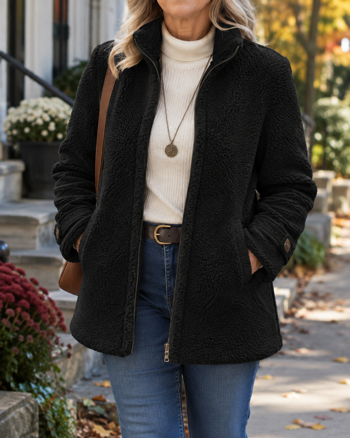 Rebecca stand collar zip jacket in Black