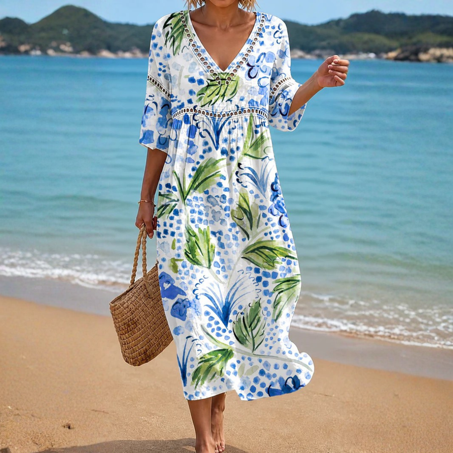 Beach Dress with Fresh Tropical Print
