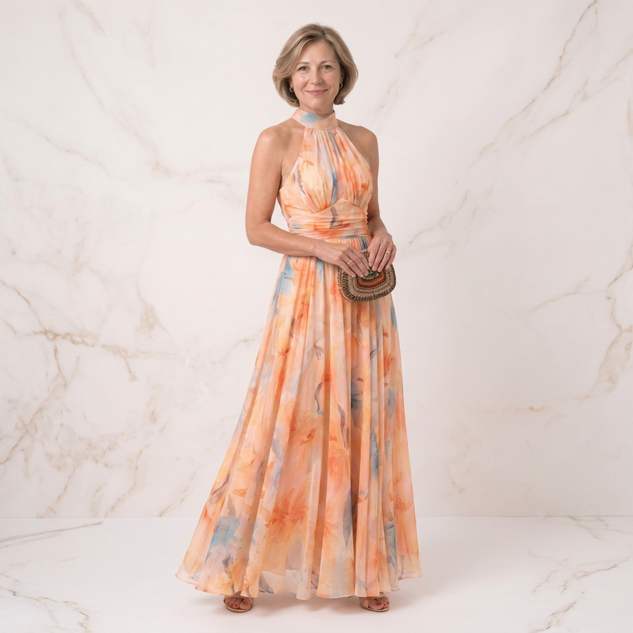 Aurora | Halter Neck Dress with Watercolor Print