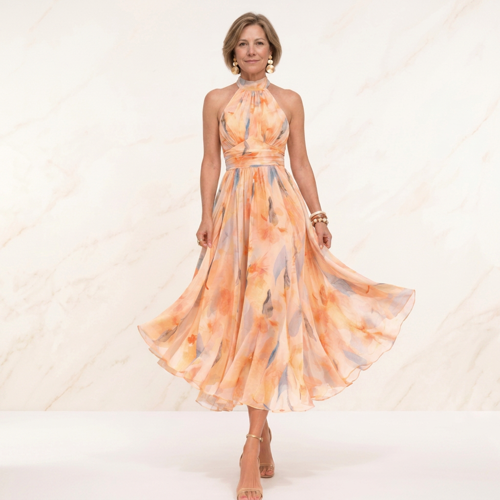 Aurora | Halter Neck Dress with Watercolor Print