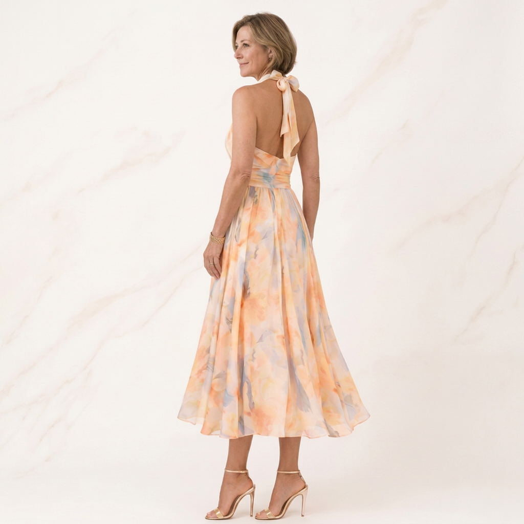 Aurora | Halter Neck Dress with Watercolor Print