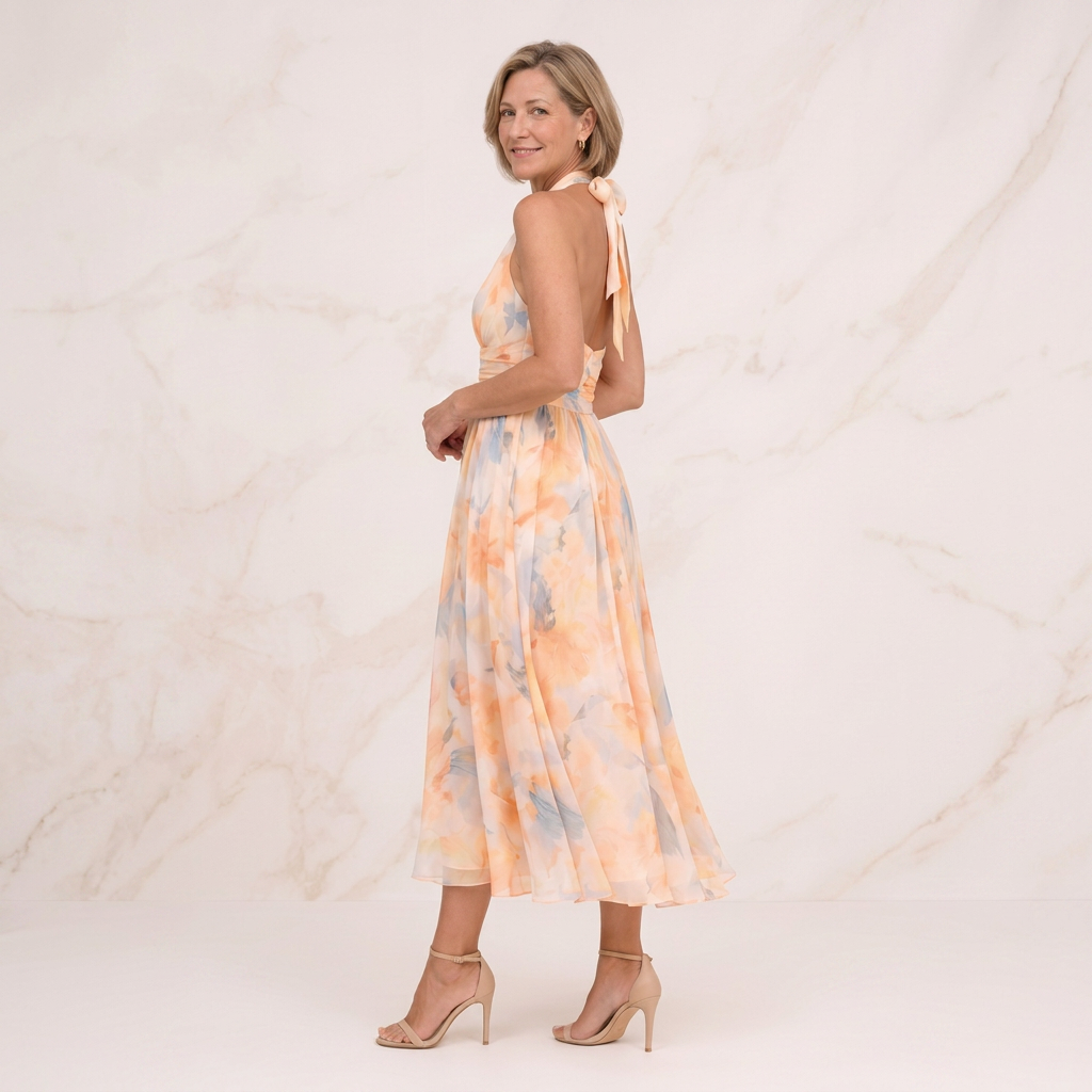 Aurora | Halter Neck Dress with Watercolor Print
