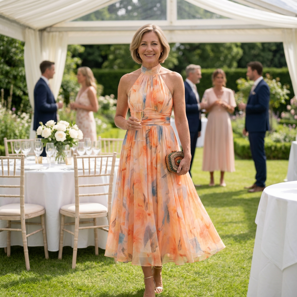 Aurora | Halter Neck Dress with Watercolor Print