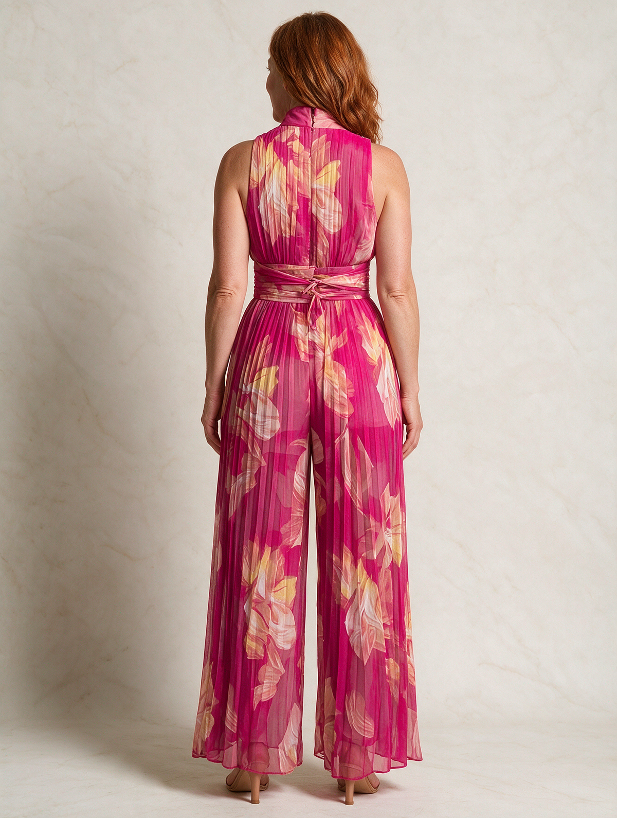 Serafina Jumpsuit | Fuchsia Floral Pleated Chiffon