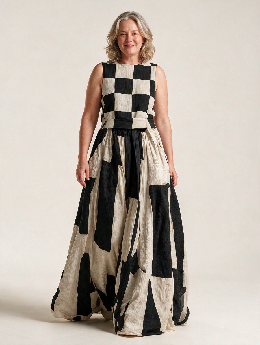Audrey | Contrast Panel Sleeveless Maxi Dress