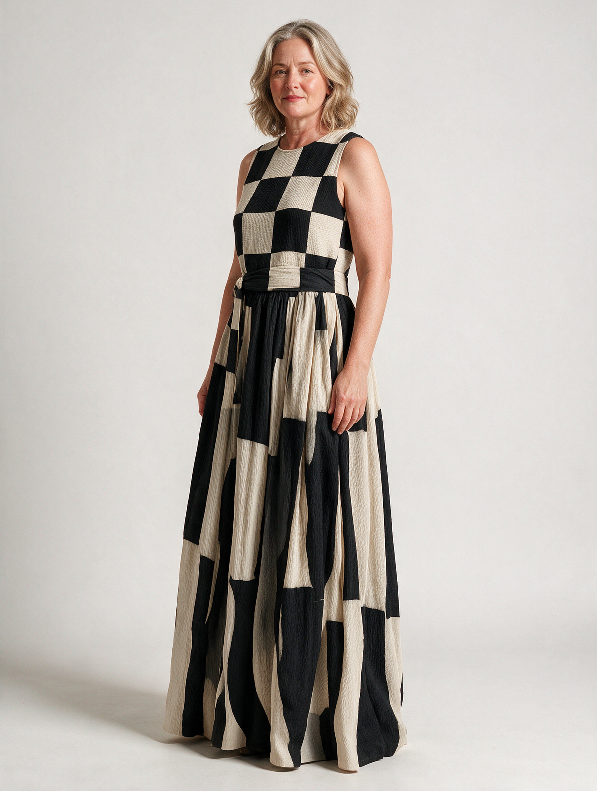 Audrey | Contrast Panel Sleeveless Maxi Dress