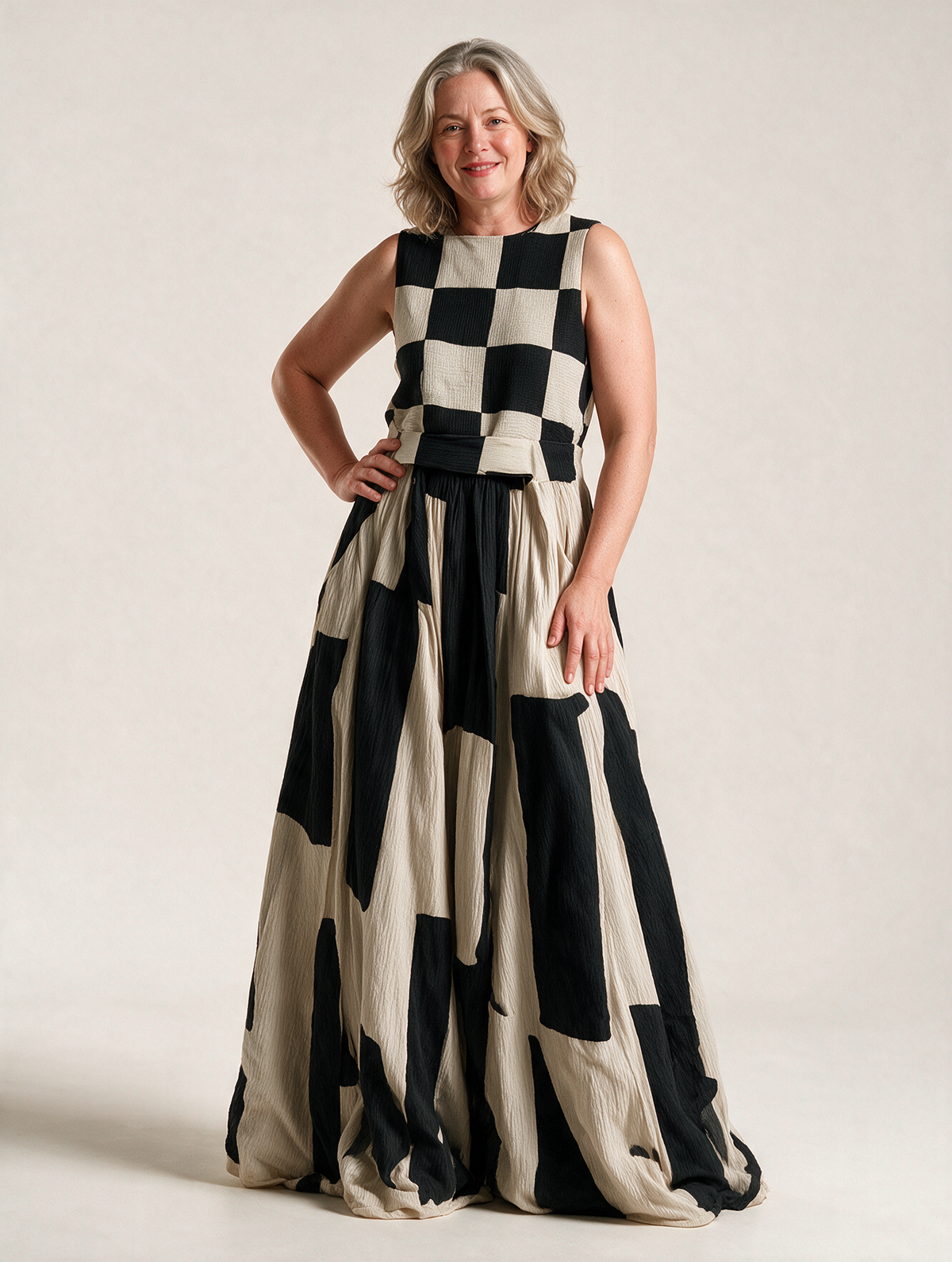 Audrey | Contrast Panel Sleeveless Maxi Dress
