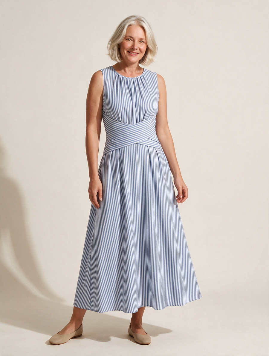 Blue and White Stripe Midi Dress