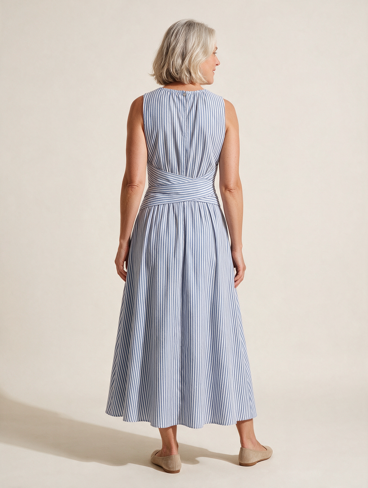 Blue and White Stripe Midi Dress