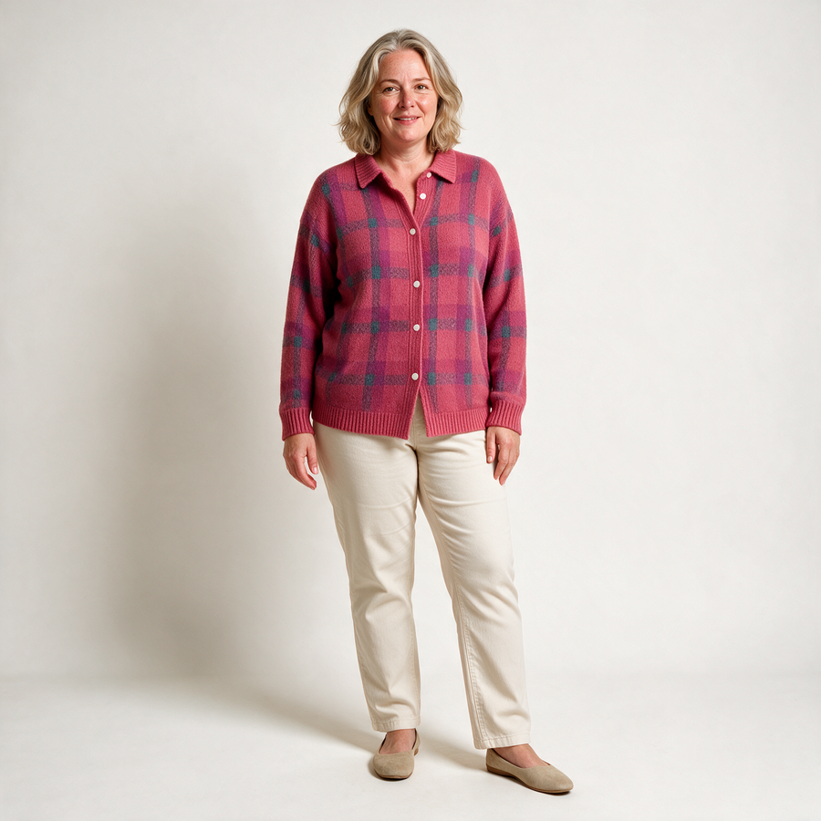 Bronwyn | Relaxed Collared Plaid Cardigan