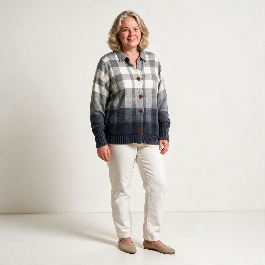 Cecily | Ombré Check Button Cardigan