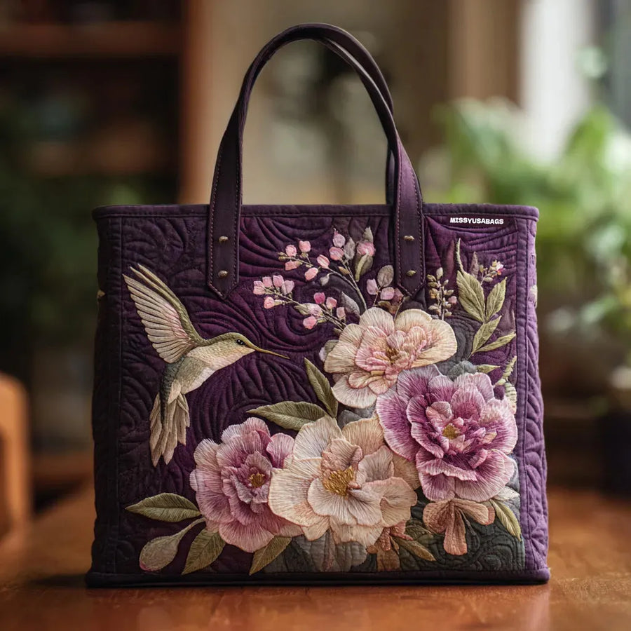 Tote Padded Bag - Hummingbird and Orchids