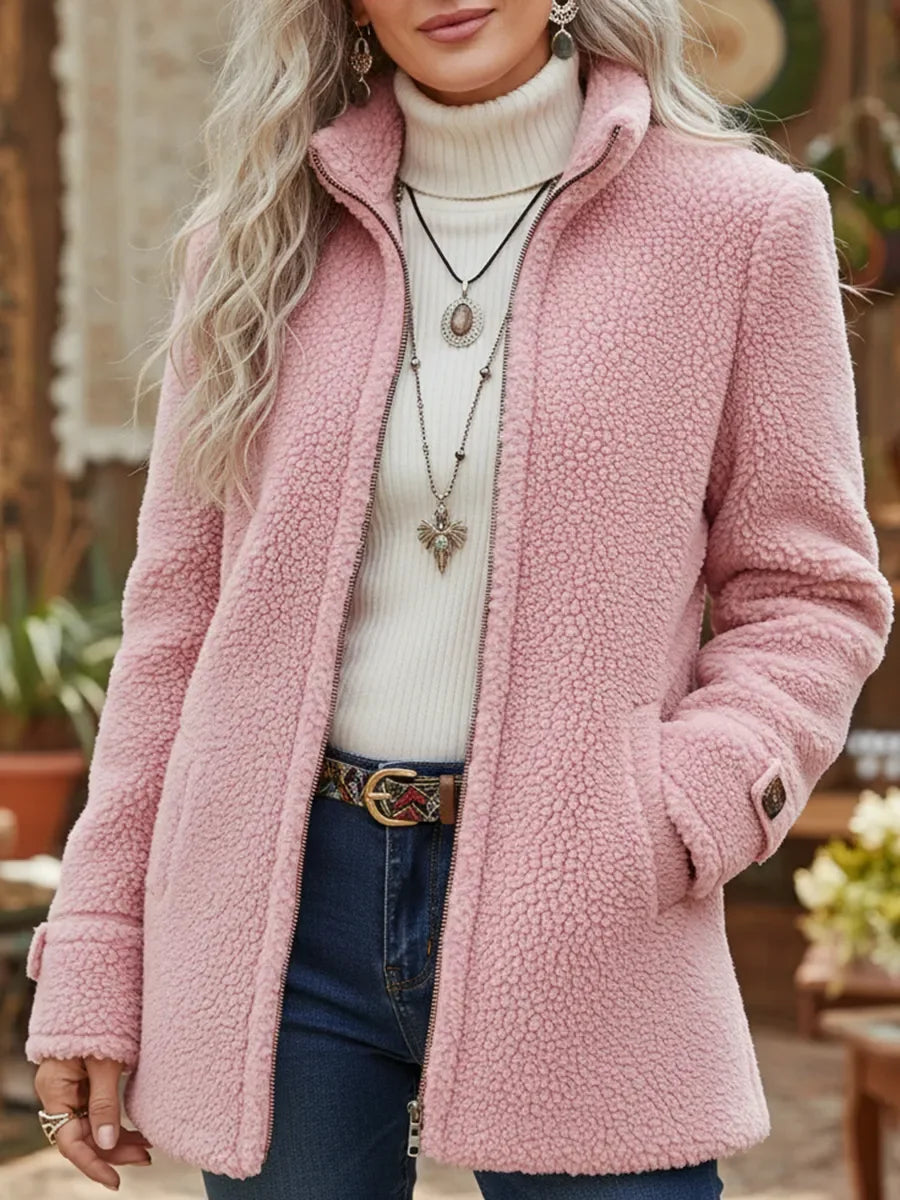 Vanessa sherpa full zip fleece jacket in Pink