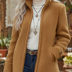 Vanessa sherpa full zip fleece jacket in Camel