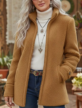 Vanessa sherpa full zip fleece jacket in Camel