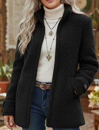 Vanessa sherpa full zip fleece jacket in Black