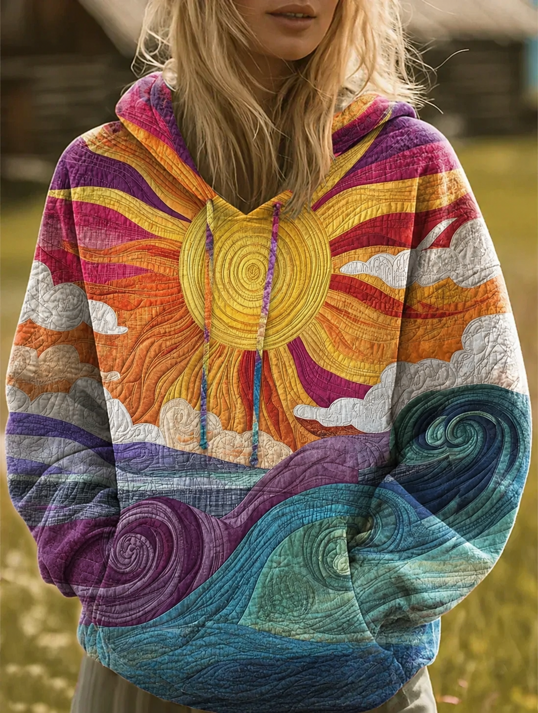 Mira | Sunrise Wave Print Hoodie