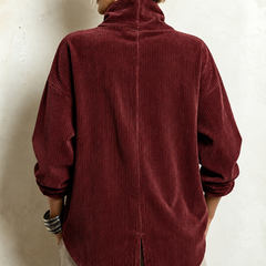 Amber corduroy button up top in Burgundy