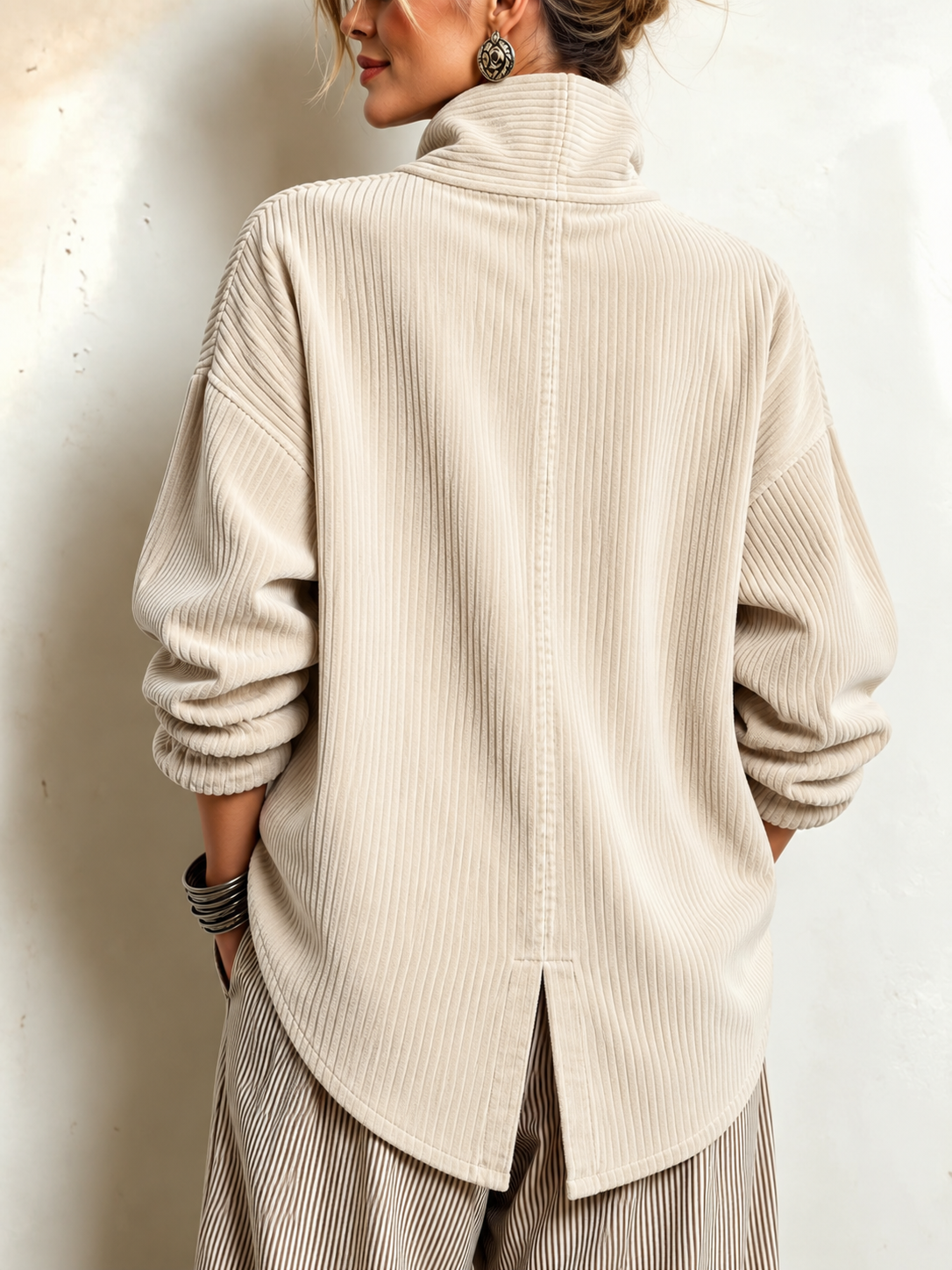 Amber corduroy button up top in Cream