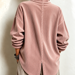 Amber corduroy button up top in Dusty Rose