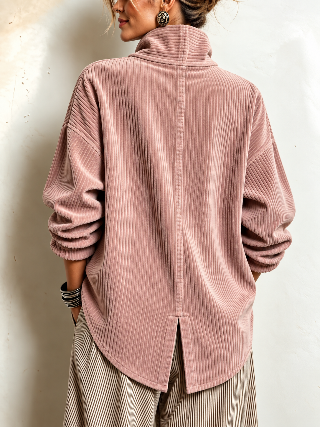 Amber corduroy button up top in Dusty Rose