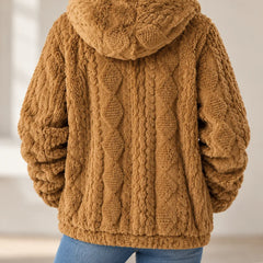 Adeline textured zip up jacket, hood and pattern detail
