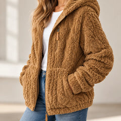 Adeline textured zip up jacket, hood and pattern detail